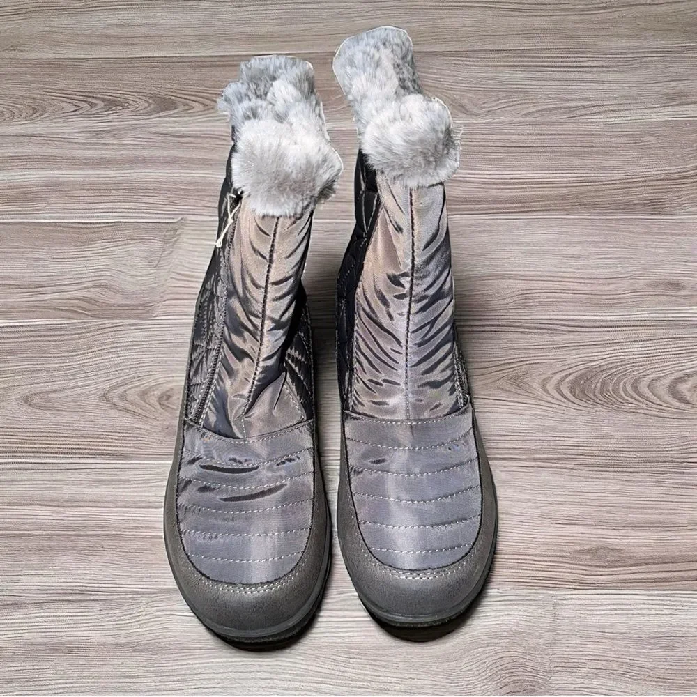 New in Box JBU by Jambu Free Bird Mid Calf Winter Gray with Faux Fur Boot, 8M